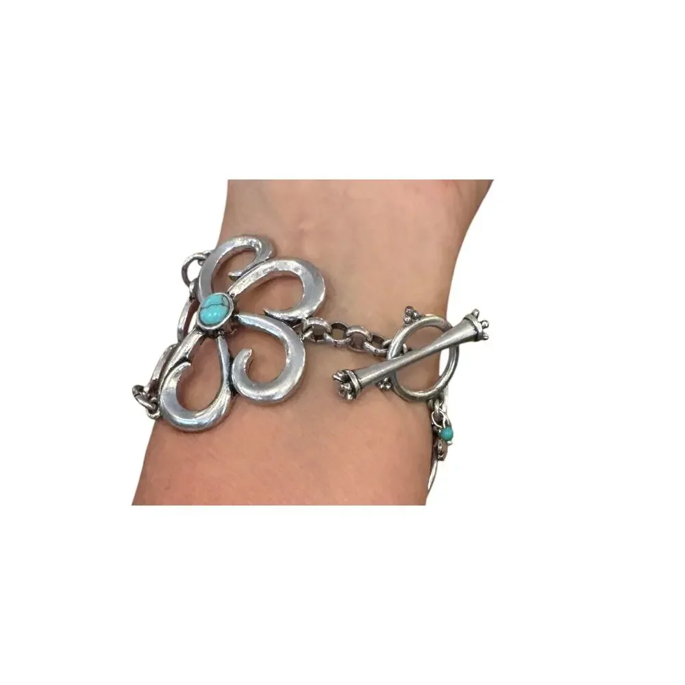Lucky Brand Silver & Faux? Turquoise Stone Chunky WideToggle Bracelet - Picture 3 of 9